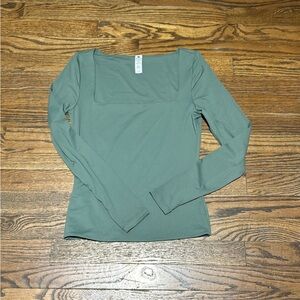 Square Neck Long Sleeve Top - Green